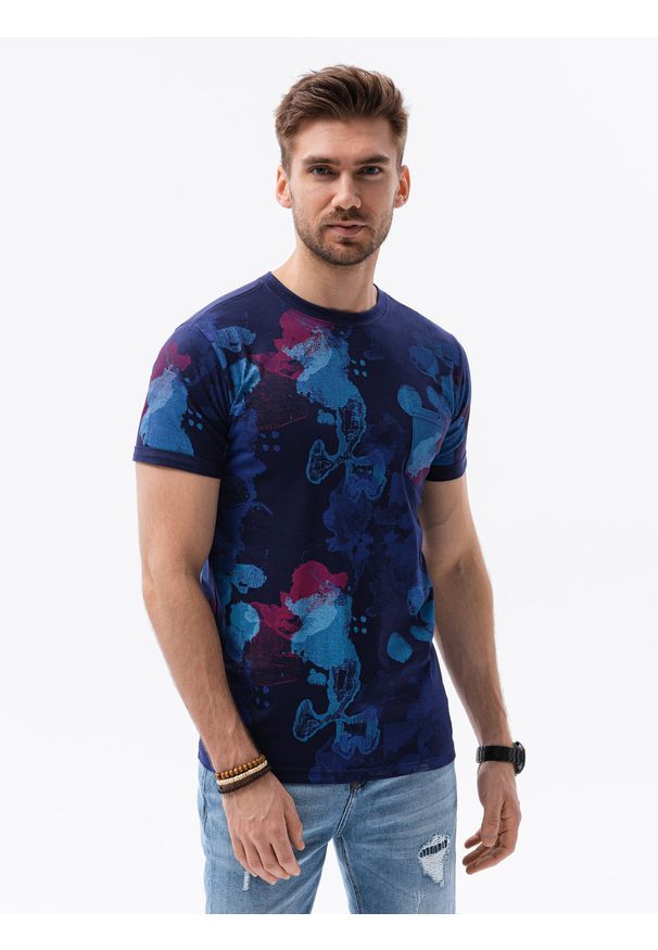 Niebieski t-shirt Ombre Clothing z nadrukiem