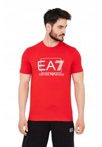 EA7 Emporio Armani - EA7 Czerwony męski t-shirt z dużym białym logo, Rozmiar M. Kolor: czerwony #3
