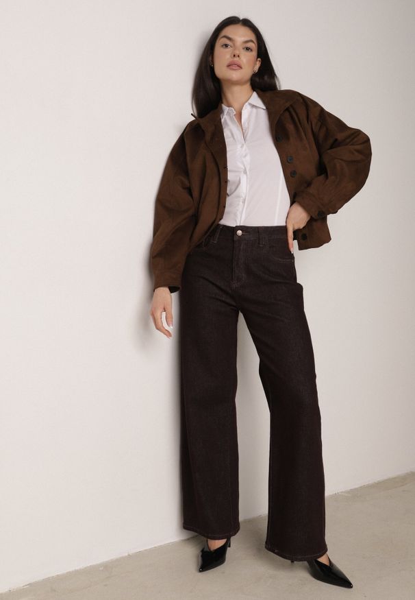 Born2be - Brązowe Jeansy z Szerokimi Nogawkami z Bawełną Zidula. Okazja: na co dzień. Kolor: brązowy. Styl: casual