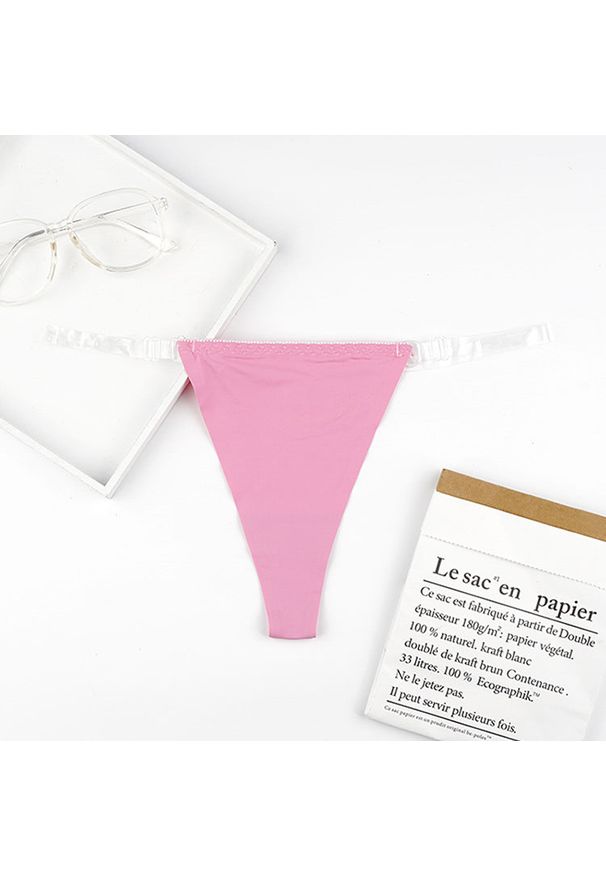 Intica - Stringi z przezroczystymi paskami i eleganckim detalem Iva. Kolor: różowy. Materiał: materiał. Wzór: paski