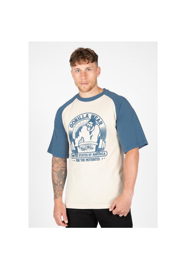 GORILLA WEAR - Oversized T-shirt Gorilla Wear Logan. Kolor: beżowy, niebieski, wielokolorowy. Materiał: bawełna. Wzór: nadruk. Sport: fitness
