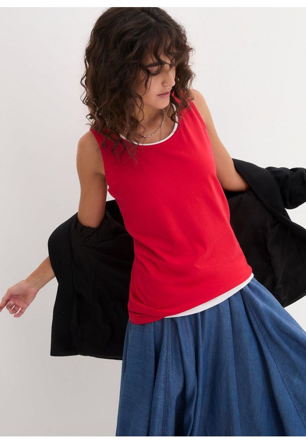 bonprix - Długi top z czystej bawełny (5 sztuk). Kolor: czerwony. Materiał: bawełna. Długość: długie. Wzór: gładki, jednolity, melanż