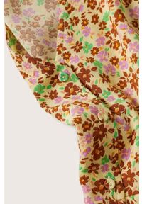 mango - Mango bluzka Beady damska kolor beżowy w kwiaty. Kolor: beżowy. Długość rękawa: krótki rękaw. Długość: krótkie. Wzór: kwiaty