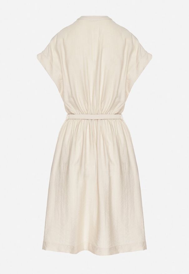 Born2be - Beżowa Sukienka z Wiskozy o Rozkloszowanym Kroju z Paskiem Sepina. Okazja: na co dzień. Typ kołnierza: dekolt w serek. Kolor: beżowy. Materiał: wiskoza. Długość rękawa: krótki rękaw. Wzór: aplikacja. Sezon: lato. Styl: klasyczny, casual, elegancki