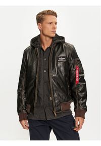 Alpha Industries Kurtka skórzana 193129 Brązowy Regular Fit. Kolor: brązowy. Materiał: skóra