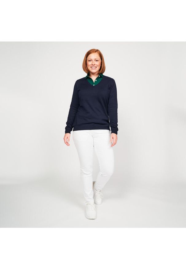 INESIS - Sweter do golfa damski MW 100. Typ kołnierza: golf. Kolor: niebieski. Materiał: bawełna, materiał. Styl: sportowy, elegancki