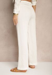 Renee - Białe Wiskozowe Spodnie o Szerokim Kroju Wiązanie w Pasie Falriza. Okazja: na co dzień. Kolor: biały. Materiał: wiskoza. Styl: elegancki, casual #5
