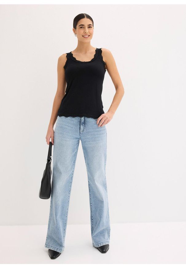 bonprix - Top z miękkiej mieszanki wiskozy, zestaw 2 sztuk. Kolor: czarny. Materiał: wiskoza, koronka. Wzór: koronka