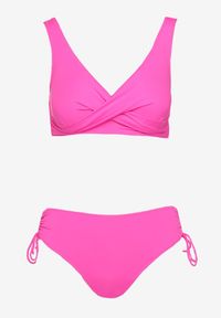 Renee - Fuksjowe Bikini Biustonosz i Majtki Figi z Wiązaniem Kinalisa. Kolor: różowy