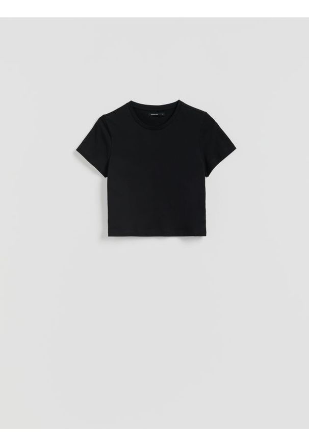 Reserved - Bawełniany t-shirt - czarny. Kolor: czarny. Materiał: bawełna. Długość: krótkie