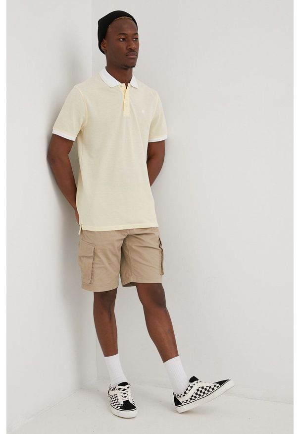 Premium by Jack&Jones polo męski kolor żółty gładki. Typ kołnierza: polo. Kolor: żółty. Materiał: dzianina. Długość: krótkie. Wzór: gładki