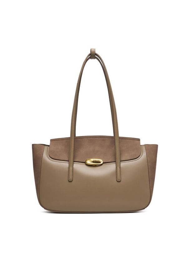 Calvin Klein Torebka Hardware Brushed Flap Tote Bag LV04F3336G Beżowy. Kolor: beżowy. Materiał: skórzane