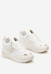 Born2be - Białe Sneakersy ze Złotymi Wstawkami i Brokatem oraz Cyrkoniami Avanalis. Kolor: biały. Materiał: skóra #3