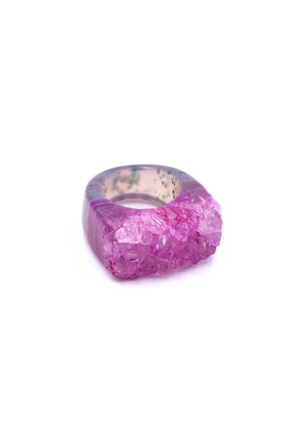 Brazi Druse Jewelry - Pierścionek Agat Druza Szaro-Różowa rozmiar 14. Kolor: różowy, szary, wielokolorowy. Kamień szlachetny: agat