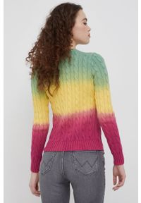 Polo Ralph Lauren sweter bawełniany damski lekki. Typ kołnierza: polo. Materiał: bawełna. Długość rękawa: długi rękaw. Długość: długie. Wzór: ze splotem #2
