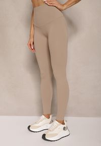 Renee - Beżowe Basicowe Legginsy High Waist Tofelia. Okazja: na co dzień. Stan: podwyższony. Kolor: beżowy. Styl: klasyczny, casual
