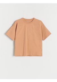 Reserved - Bawełniany t-shirt - miedziany. Kolor: brązowy. Materiał: bawełna