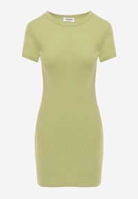 Renee - Zielona T-shirtowa Sukienka z Bawełny w Stylu Basic Retine. Okazja: na co dzień. Kolor: zielony. Materiał: bawełna. Długość rękawa: krótki rękaw. Typ sukienki: proste, oversize. Styl: rockowy, elegancki, casual #8