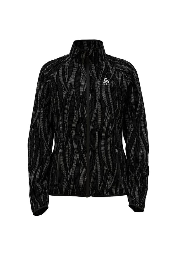 Kurtka do biegania damska Odlo Jacket ESSENTIAL LIGHT PRINT. Kolor: czarny. Wzór: nadruk