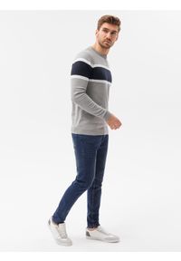 Ombre Clothing - Sweter męski - szary V2 E190 - XXL. Kolor: szary. Materiał: jeans, bawełna. Wzór: melanż. Styl: klasyczny #4