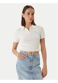 Tommy Jeans Polo DW0DW22597 Biały Slim Fit. Typ kołnierza: polo. Kolor: biały. Materiał: bawełna #1