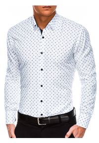 Ombre Clothing - Koszula męska w drobny wzór REGULAR FIT K314 - biała - XXL. Okazja: do pracy, na spotkanie biznesowe. Kolor: biały. Materiał: poliester, bawełna. Styl: klasyczny, biznesowy