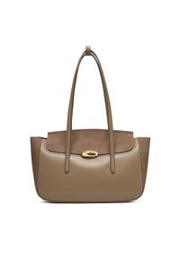 Calvin Klein Torebka Hardware Brushed Flap Tote Bag LV04F3336G Beżowy. Kolor: beżowy. Materiał: skórzane #1