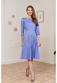 Marie Zélie - Sukienka Aerin Idella niebieska. Kolor: niebieski. Materiał: bawełna, satyna, skóra, materiał. Typ sukienki: trapezowe #1