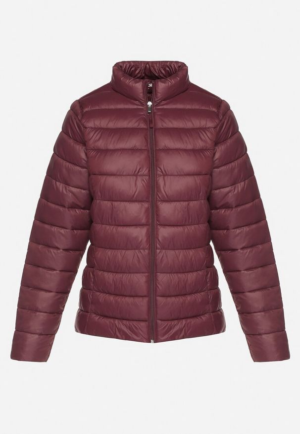 Born2be - Bordowa Pikowana Kurtka w Klasycznym Stylu Nelaniel. Okazja: na co dzień. Kolor: czerwony. Materiał: jeans. Styl: klasyczny