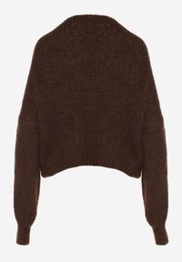 Born2be - Brązowy Sweter Oversize z Domieszką Wełny z Oryginalnym Dekoltem Lawedia. Okazja: na co dzień. Kolor: brązowy. Materiał: wełna. Styl: casual, elegancki, klasyczny #2