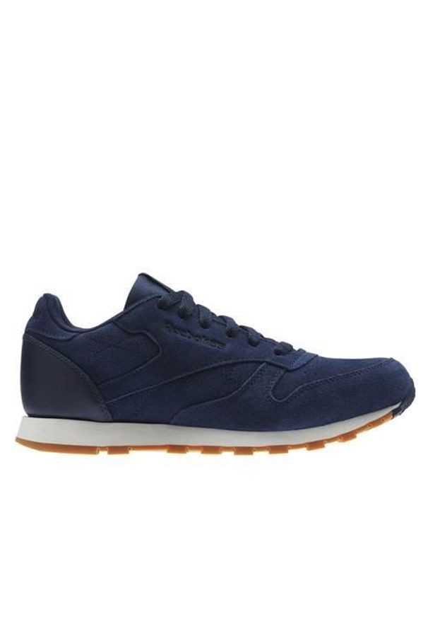 Buty do chodzenia dla dzieci Reebok CL Leather SG. Zapięcie: sznurówki. Kolor: niebieski. Materiał: materiał, skóra, syntetyk. Szerokość cholewki: normalna. Sport: turystyka piesza
