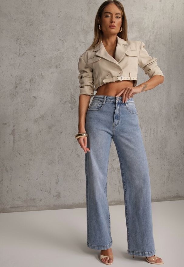 Renee - Niebieskie Casualowe Jeansy Wide Leg High Waist z Bawełną Sulaer. Okazja: na co dzień. Stan: podwyższony. Kolor: niebieski. Długość: długie. Wzór: gładki. Styl: casual