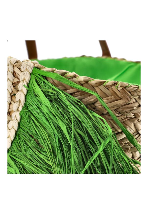 Sca'viola - Zielona Torebka Damska Sca'Viola Stylowy Koszyk Boho. Kolor: zielony. Sezon: lato. Dodatki: z frędzlami. Materiał: skórzane. Styl: elegancki, boho