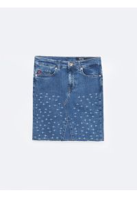 Big-Star - Spódnica damska mini jeansowa niebieska Aida 324. Kolor: niebieski. Materiał: jeans. Wzór: aplikacja