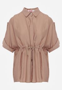 Born2be - Beżowa Nietoperzowa Koszula Safari z Bawełną z Wiązaniem w Talii Tierona. Okazja: do pracy, na co dzień, na spotkanie biznesowe. Kolor: beżowy. Materiał: bawełna. Długość: długie. Styl: biznesowy, casual #6