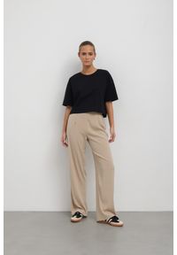 SPODNIE SILVIA CUPRO BEŻOWE L - Flawless. Okazja: na co dzień, na spacer. Kolor: beżowy. Materiał: skóra, tkanina, jedwab. Wzór: gładki. Styl: casual, klasyczny #1