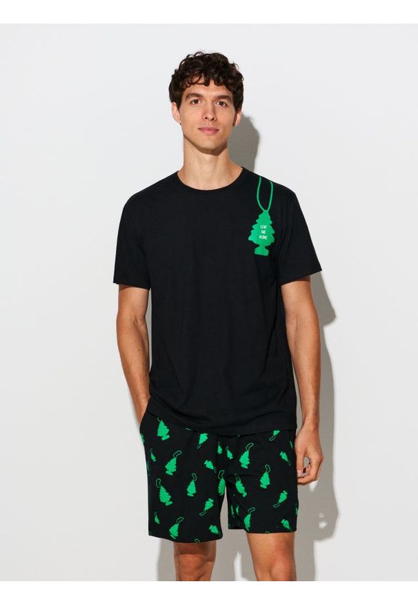 Sinsay - Bawełniana piżama dwuczęściowa z nadrukiem - czarny. Kolor: czarny. Materiał: bawełna. Wzór: nadruk