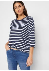 bonprix - Bluzka z bawełny organicznej. Kolor: niebieski. Materiał: bawełna. Wzór: paski #1