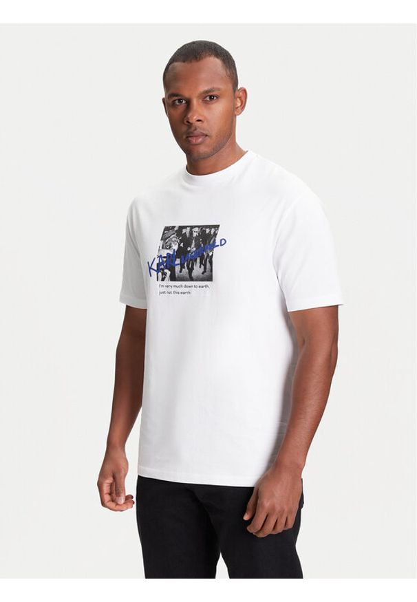 Karl Lagerfeld - KARL LAGERFELD T-Shirt 755143 553225 Biały Regular Fit. Typ kołnierza: dekolt w karo. Kolor: biały. Materiał: bawełna