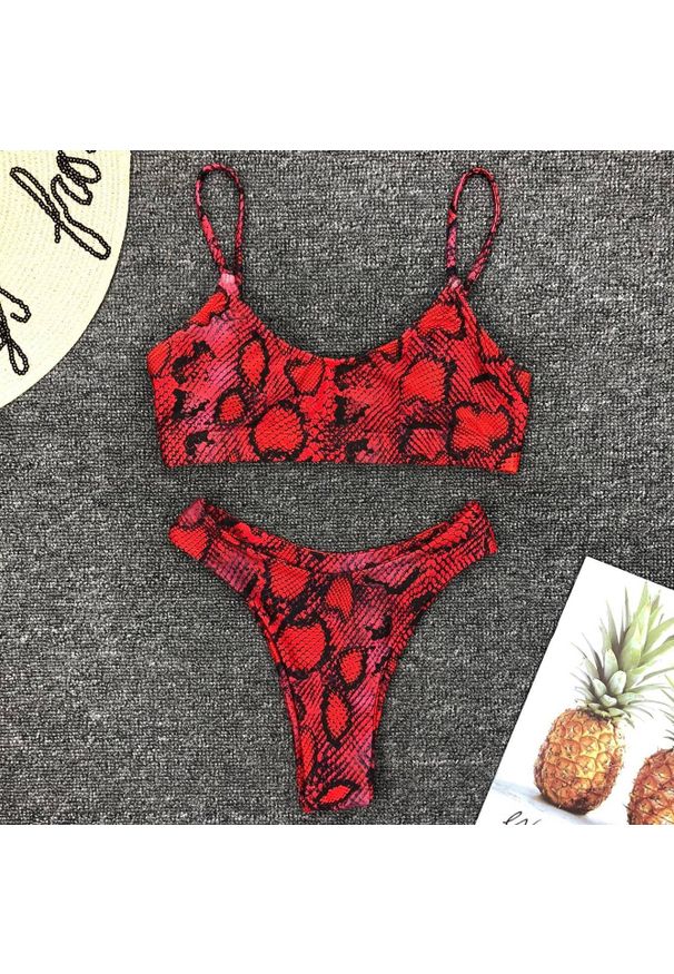 Intica - Bikini push-up ze stringami na plażę i basen UV odporne Andriette. Kolor: czerwony. Materiał: tkanina, materiał