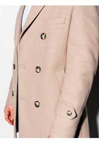 Ombre Clothing - Płaszcz męski oversize - beżowy C429 - XL. Kolor: beżowy. Materiał: poliester, wiskoza. Sezon: wiosna. Styl: elegancki #3
