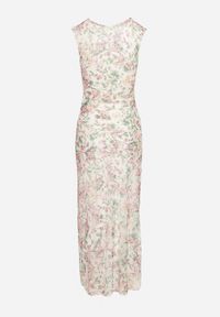 Born2be - Biała Dopasowana Sukienka w Kwiaty Meluvea. Okazja: na co dzień. Kolor: biały. Materiał: jeans. Wzór: kwiaty. Typ sukienki: proste. Styl: klasyczny, casual #2