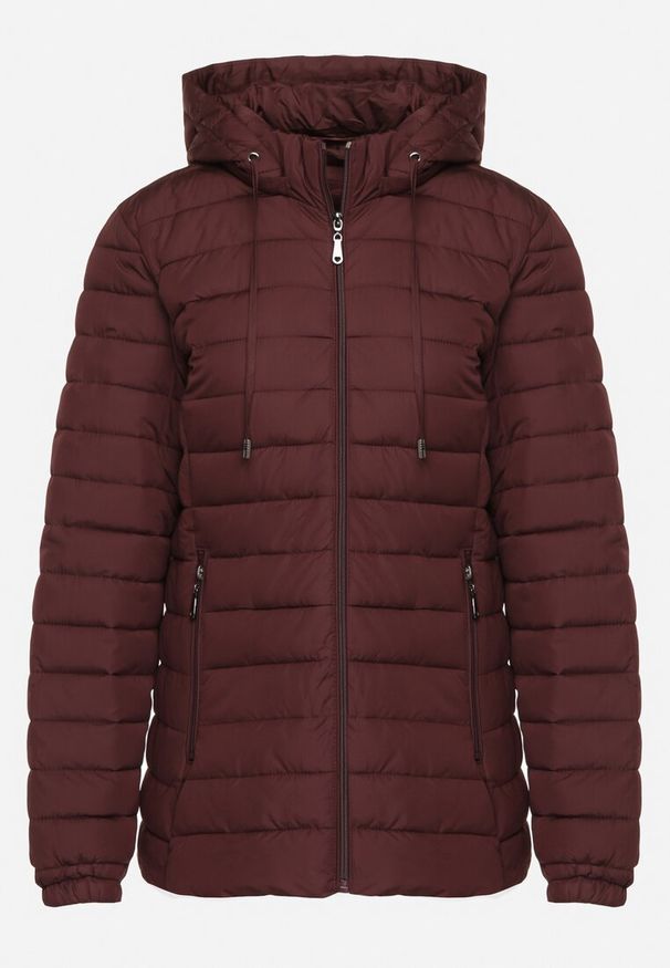 Born2be - Bordowa Pikowana Kurtka z Kapturem i Sznurkami Miviana. Okazja: na spacer. Typ kołnierza: kaptur. Kolor: czerwony. Materiał: jeans. Długość rękawa: długi rękaw. Długość: długie