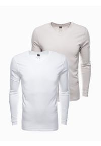 Ombre Clothing - Zestaw longsleeve męski V-NECK - mix 2-pak V8 Z41 - XXL. Okazja: na co dzień. Kolor: biały. Materiał: tkanina, bawełna, skóra, materiał. Długość rękawa: długi rękaw. Długość: długie. Wzór: jednolity, gładki. Styl: casual, klasyczny, wizytowy #1