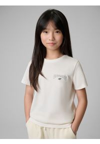 4f - 4F T-shirt regular z nadrukiem dziewczęcy - biały 158 (12-13 lat). Okazja: na co dzień, na spacer, na uczelnię. Kolor: biały. Materiał: bawełna, materiał, dzianina, jeans, skóra. Wzór: nadruk. Sezon: lato. Styl: klasyczny, casual #2