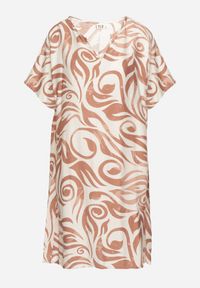 Born2be - Brązowa Pudełkowa Sukienka w Ornamentalny Wzór z Wiskozy Tosela. Okazja: na co dzień. Typ kołnierza: dekolt w serek. Kolor: brązowy. Materiał: wiskoza. Długość rękawa: krótki rękaw. Typ sukienki: sportowe, w kształcie A, proste. Styl: sportowy, klasyczny, casual, elegancki #3