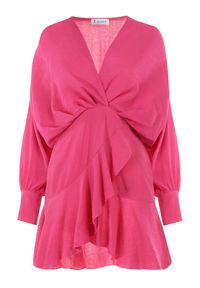 Born2be - Fuksjowa Sukienka Appobe. Okazja: na imprezę. Typ kołnierza: dekolt w serek. Kolor: różowy. Materiał: wiskoza, tkanina. Wzór: aplikacja. Typ sukienki: kopertowe. Długość: mini #3
