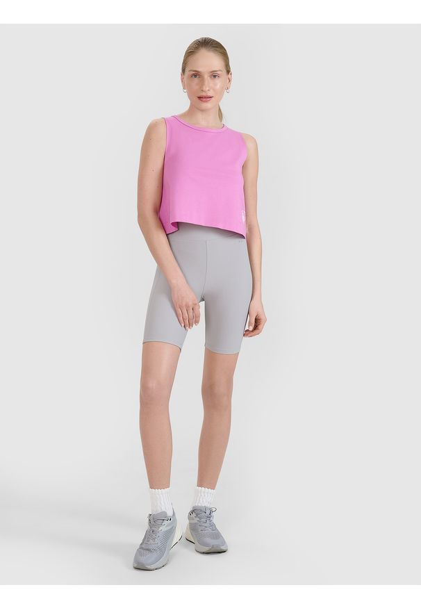 4f - 4F Legginsy krótkie dzianinowe damskie - szare S. Stan: podwyższony. Kolor: szary. Materiał: dzianina. Długość: krótkie. Wzór: prążki