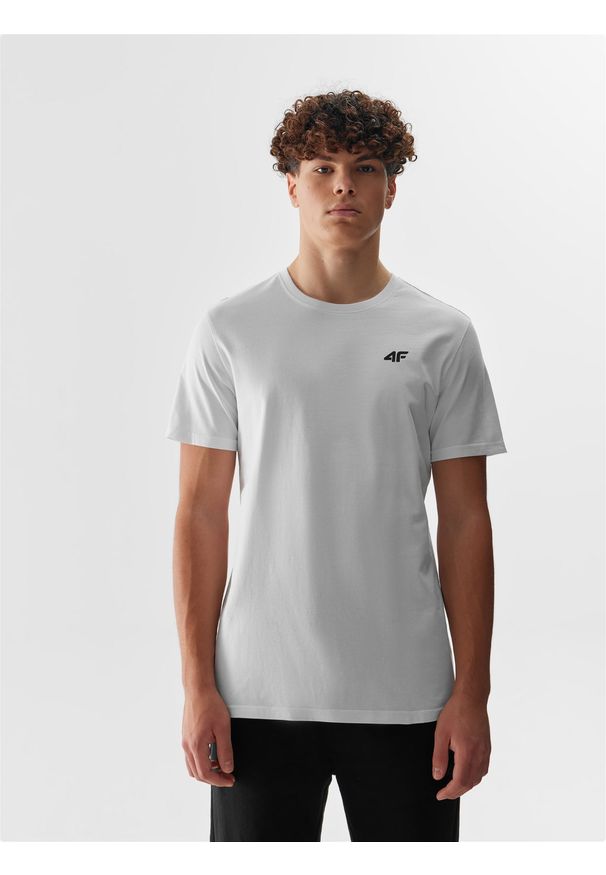 4f - T-shirt regular gładki męski. Kolor: biały. Materiał: bawełna. Wzór: gładki