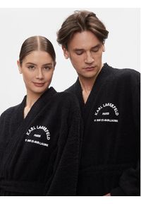 Karl Lagerfeld - KARL LAGERFELD Szlafrok Unisex Logo 225W2190 Czarny. Typ kołnierza: dekolt w karo. Kolor: czarny. Materiał: bawełna #4